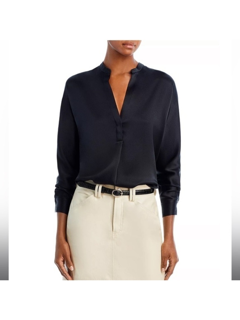 XS Vince Black Bamded Collar Cotton Blouse - Picture 3 of 8